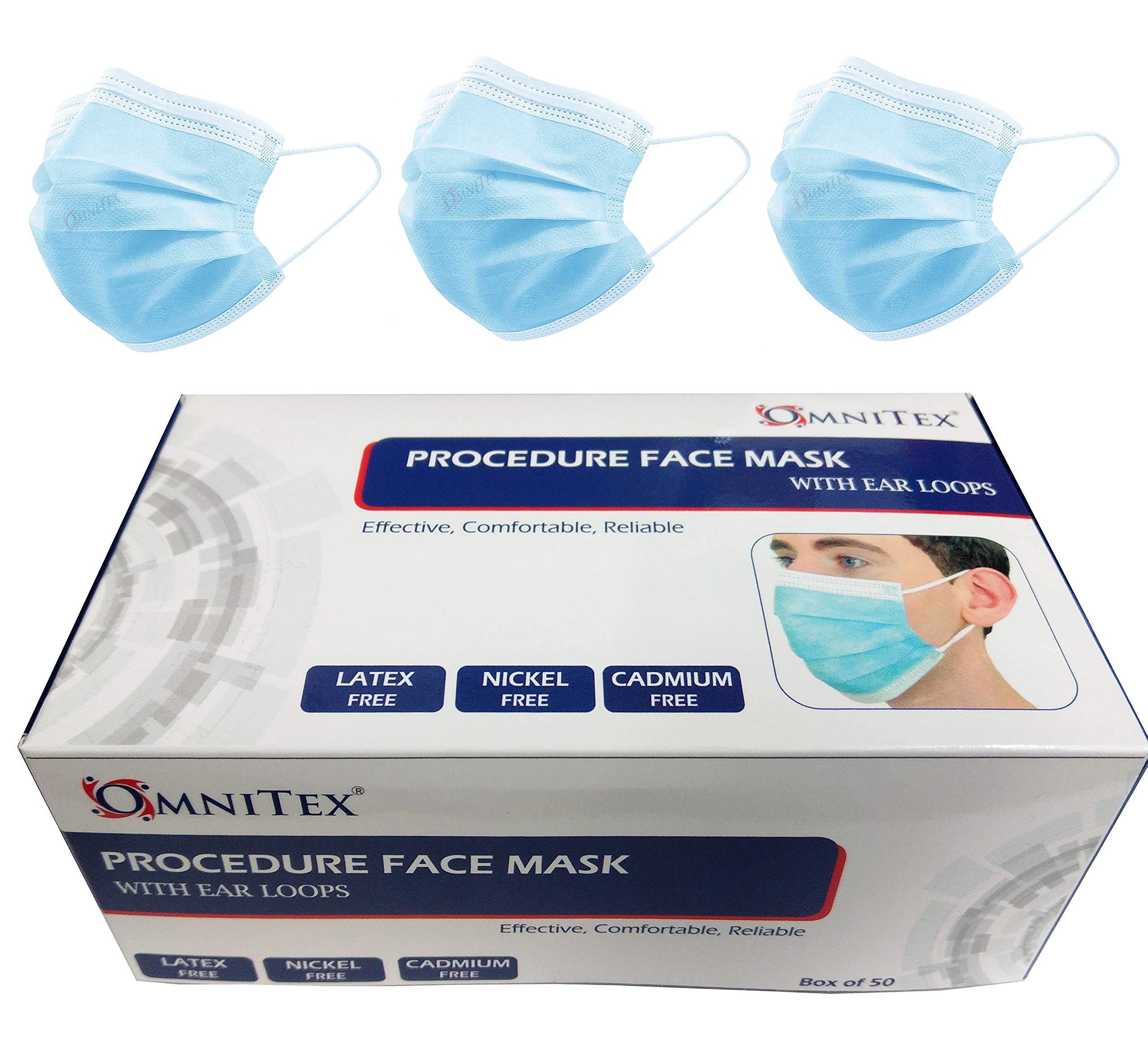 Omnitex 100pk 3ply Premium TypeII Disposable Surgical Face Mask with Ear Loops, 98% Filtration Medical Grade, British Brand