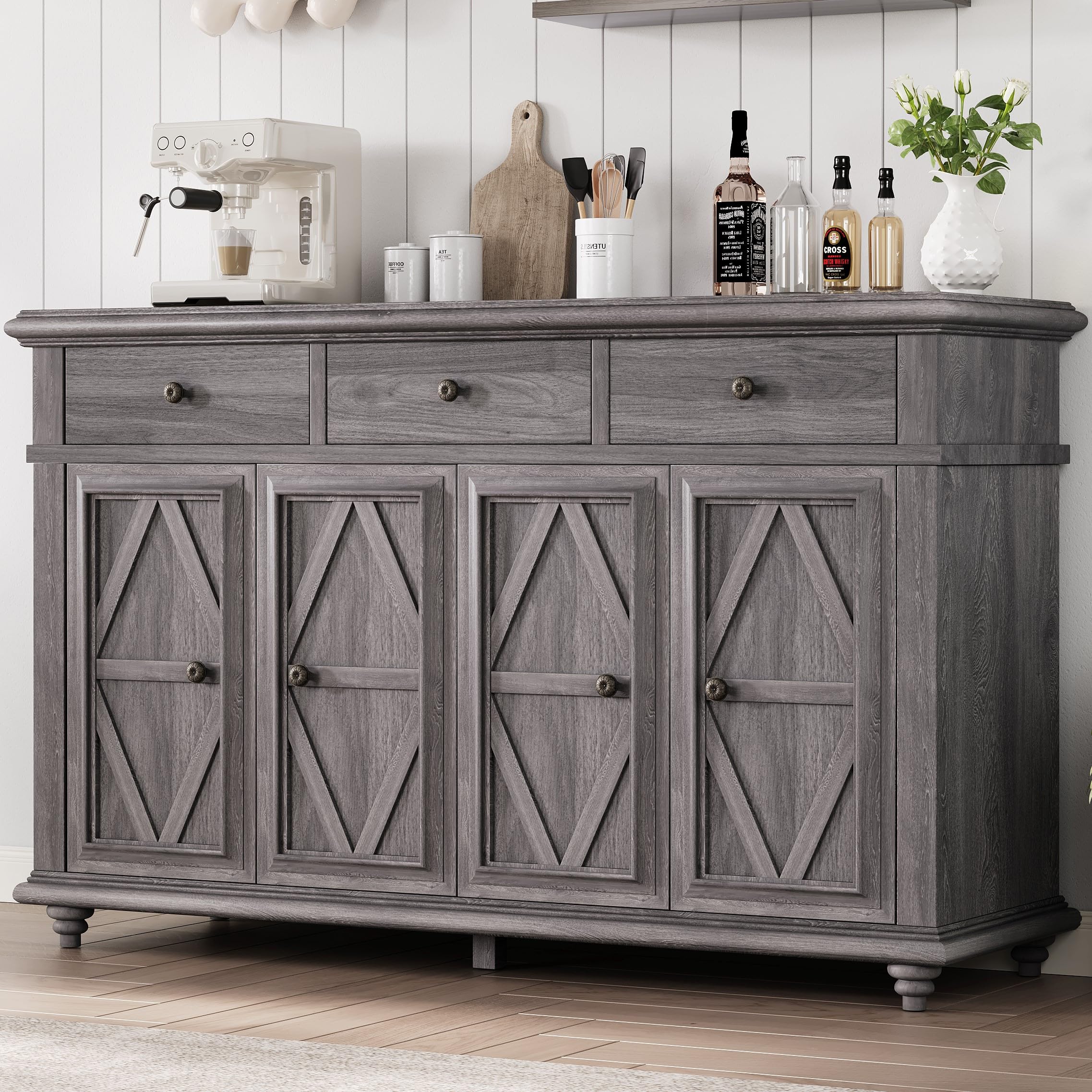 Photo 1 of Farmhouse Buffet Cabinet with Storage, Sideboard Cabinet, Buffet Cabinet, Sideboard Buffet Cabinet with Storage, Large Wood Accent Storage Cabinet with Doors and Shelves for Entryway Living Room
