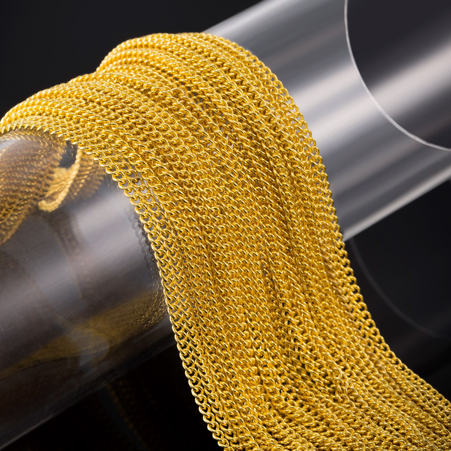 TecUnite 33 Feet 1.5mm Gold Plated Link Chain Necklace with 30 Jump Rings 20 Lobster Clasps for Men Women Jewelry Chain DIY Making