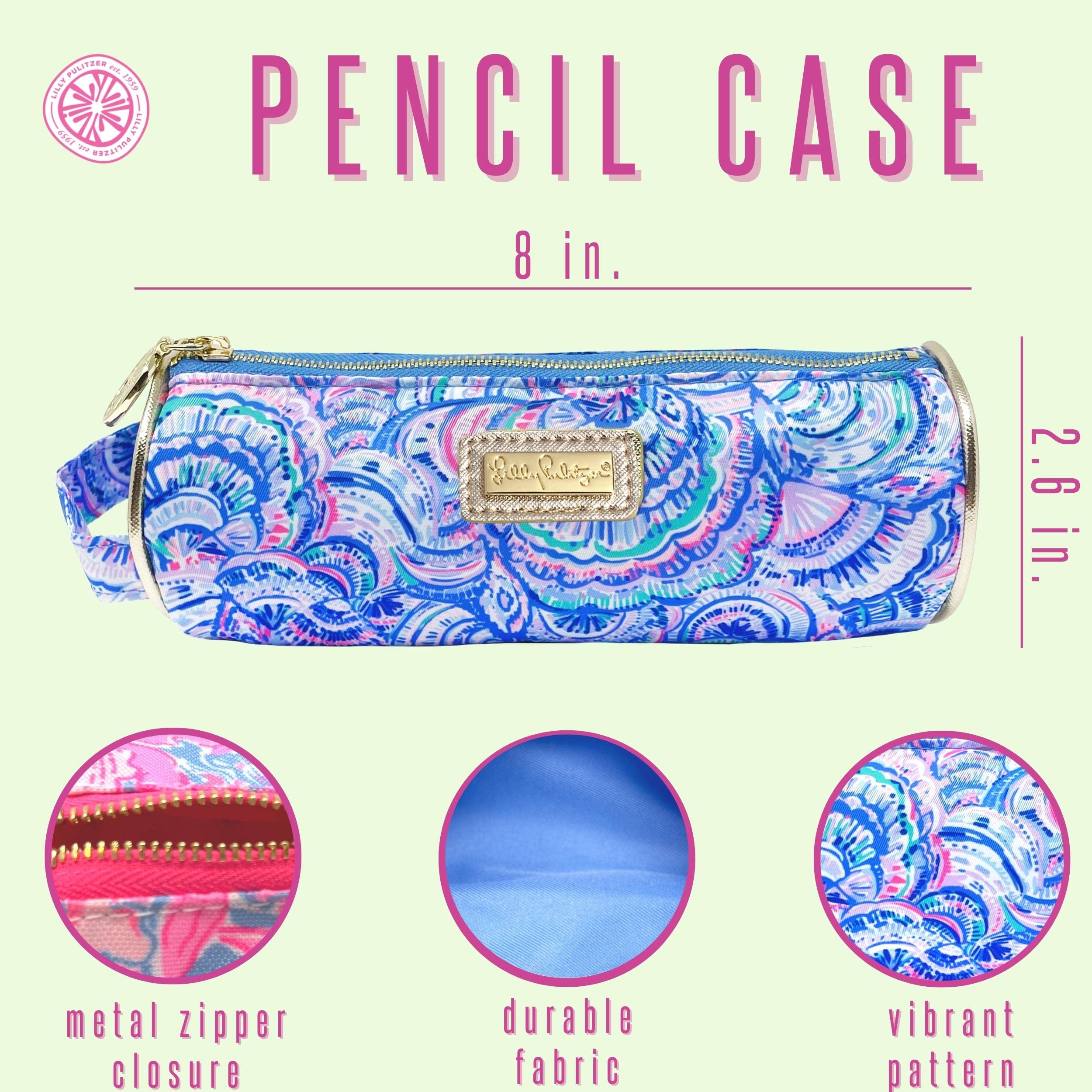 Lilly Pulitzer Cute Pencil Case, Colorful Zipper Pouch for Office Supplies, Small Travel Bag with Carrying Handle, Happy As A Clam
