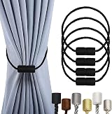 OCIOLI 4 Pack Magnetic Curtain Tiebacks with Braided Rope Black