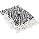DII 100% Cotton Basket Weave Throw for Indoor/Outdoor Use Camping Bbq's Beaches Everyday Blanket, 50 x 60, Black