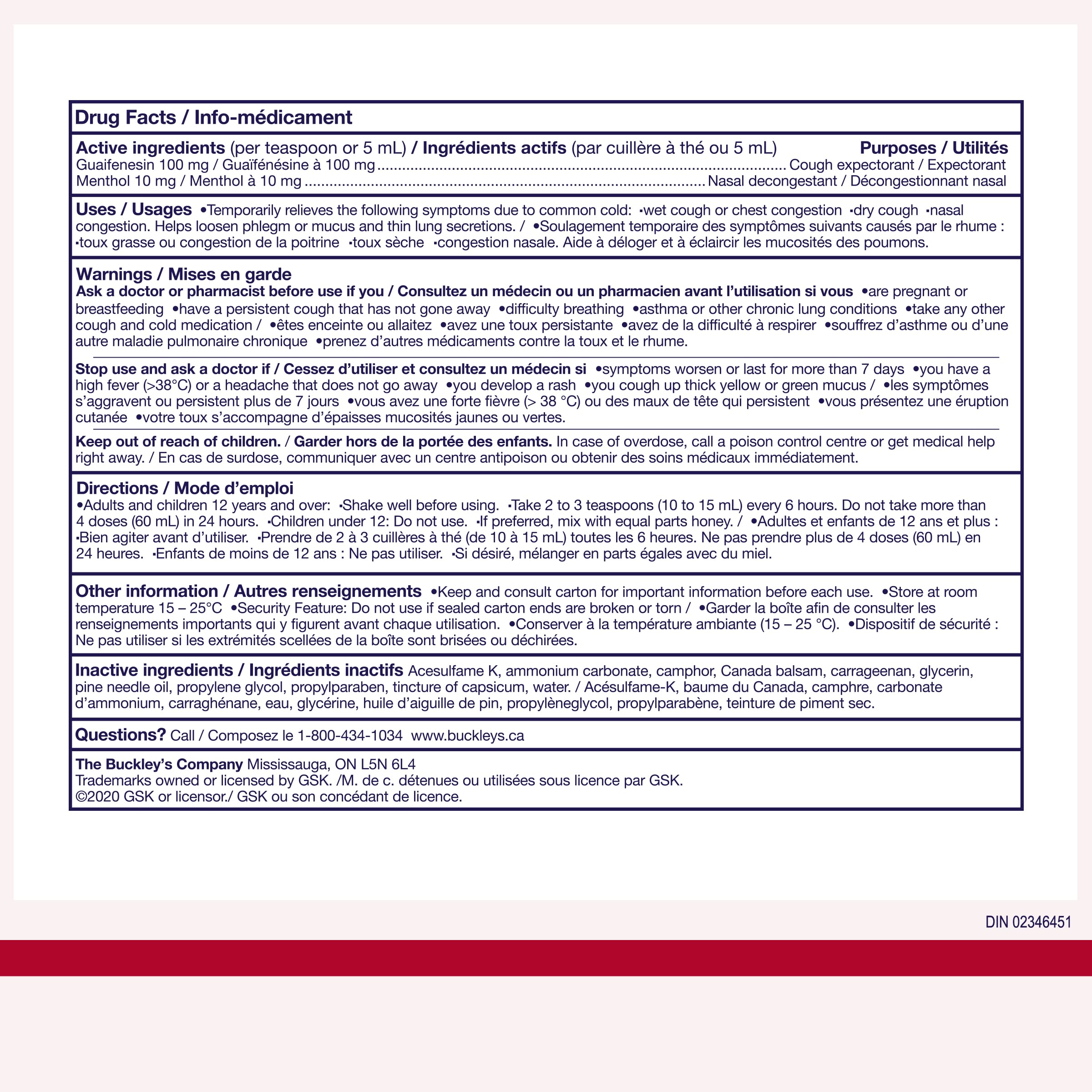 BUCKLEY'S Original 'EXPECTORANT' Syrup for COUGH, MUCUS & PHLEGM 250 ml Size