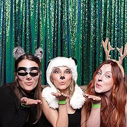 DUOBAO Colorful Green Sequin Backdrop Curtain