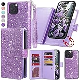 Varikke for iPhone 15 Pro Max Wallet Case Detachable with Card Holder for Women, Fashion Glitter Leather Strap Magnetic Flip Wallet Removable Phone Case Cover for iPhone 15 Pro Max 6.7", Light Purple