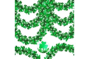 OLIXMLYA 50FT St Patrick's Day Tinsel Garland Green Shamrock Tinsel Garland Clover Tinsel Twist Hanging Garland for Outdoor Indoor Home Tree Room Holiday Disco Party Irish St Patricks Day Decorations