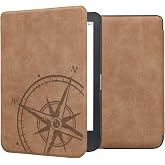 kwmobile Case Compatible with Kobo Clara BW/Colour - Faux Suede Cover - Navigational Compass Brown
