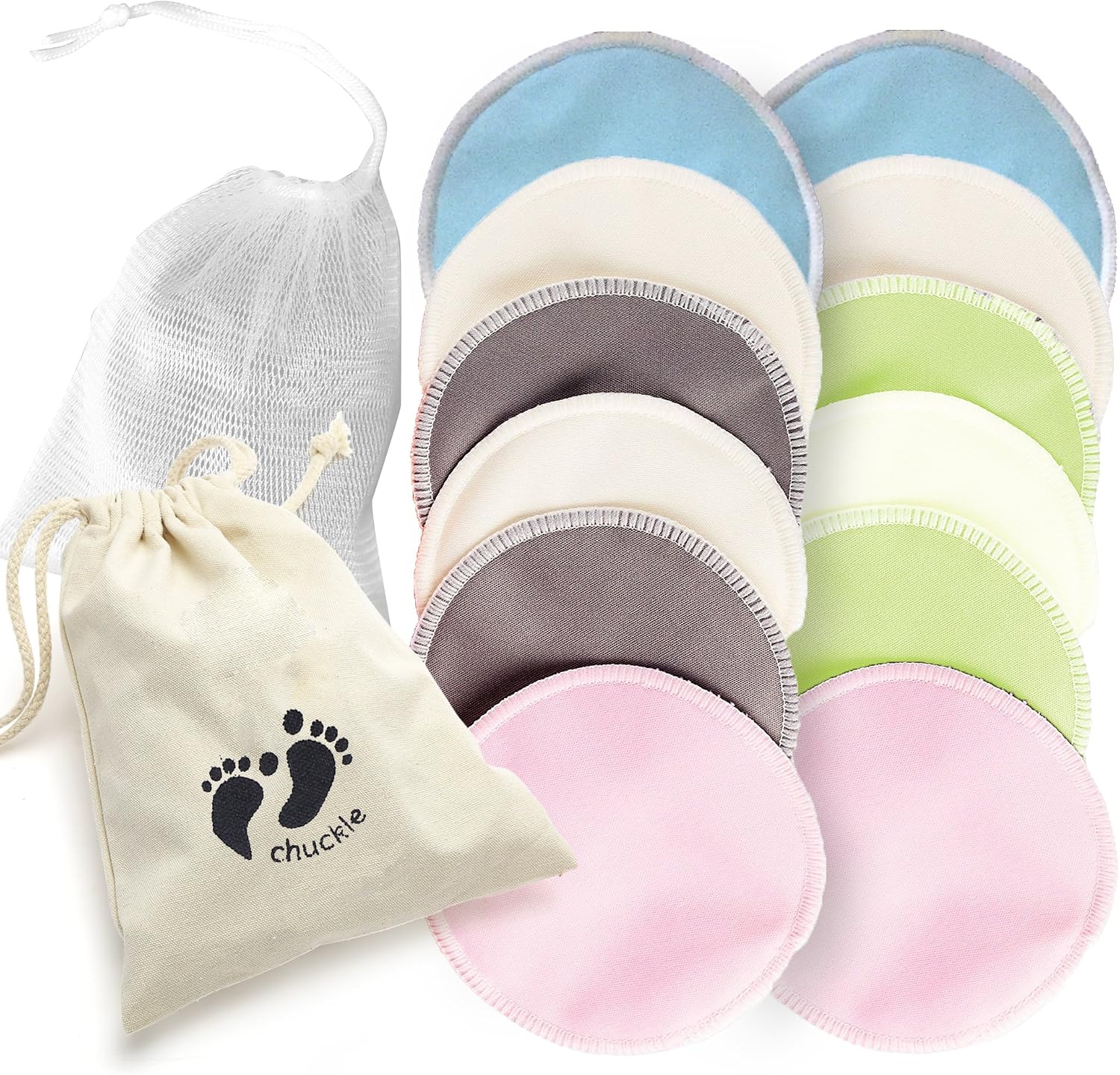 10 Coussinets Allaitement Lavables NatureBond - Bambou Bio - Galbés 3D - Avec Sac Linge - Multicolor