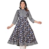 Yash Gallery Women's Floral Printed Yoke Design Pure Cotton 3/4 Sleeve Indian Anarkali Kurta For Summer