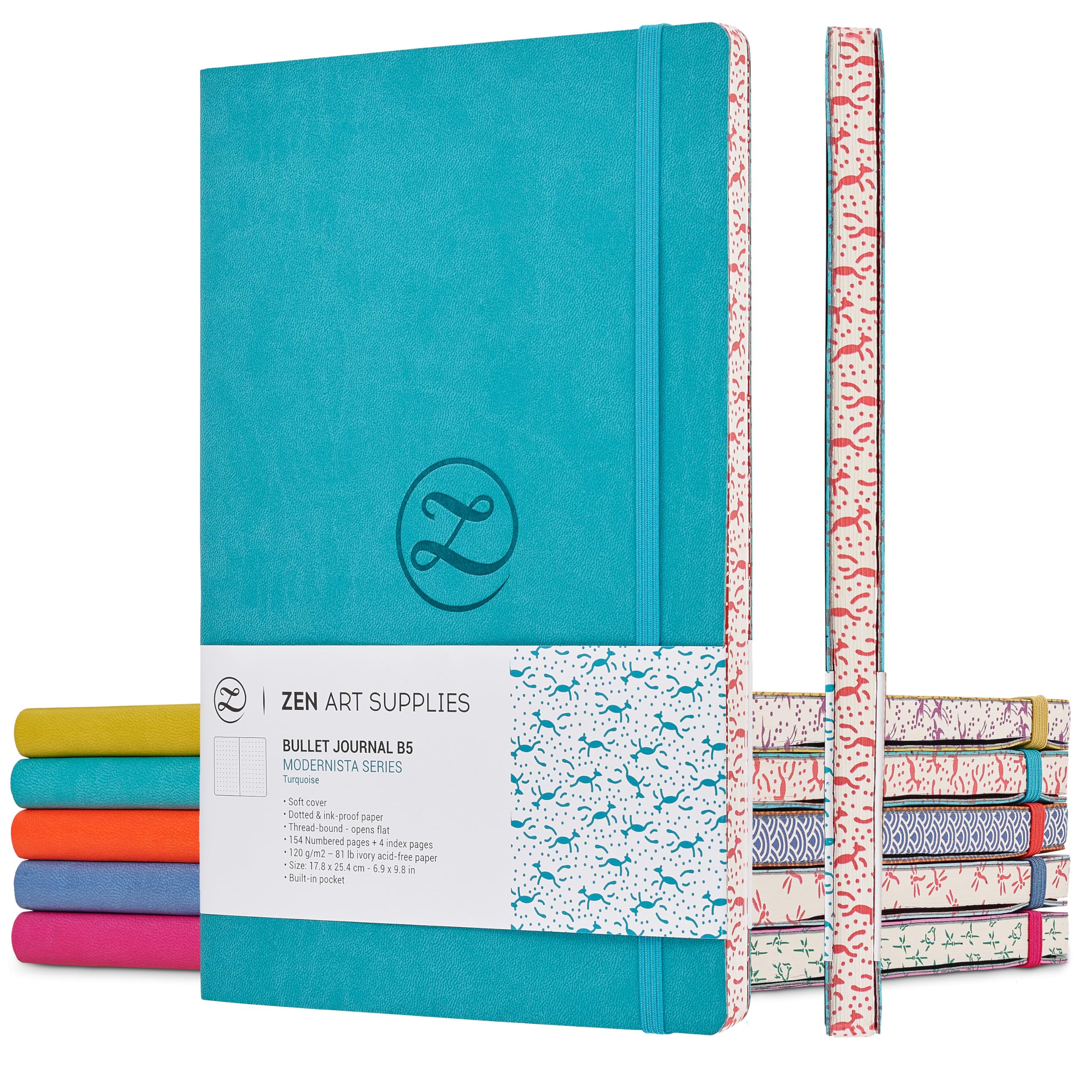 Aesthetic Large B5 Dotted Journal - Enjoy Bullet Journaling with a Soft Cover 7x10 inch, Non-Bleed Thick 120gsm Paper with Japanese Edge Motif - Turquoise Faux Leather Lay Flat Dot Notebook