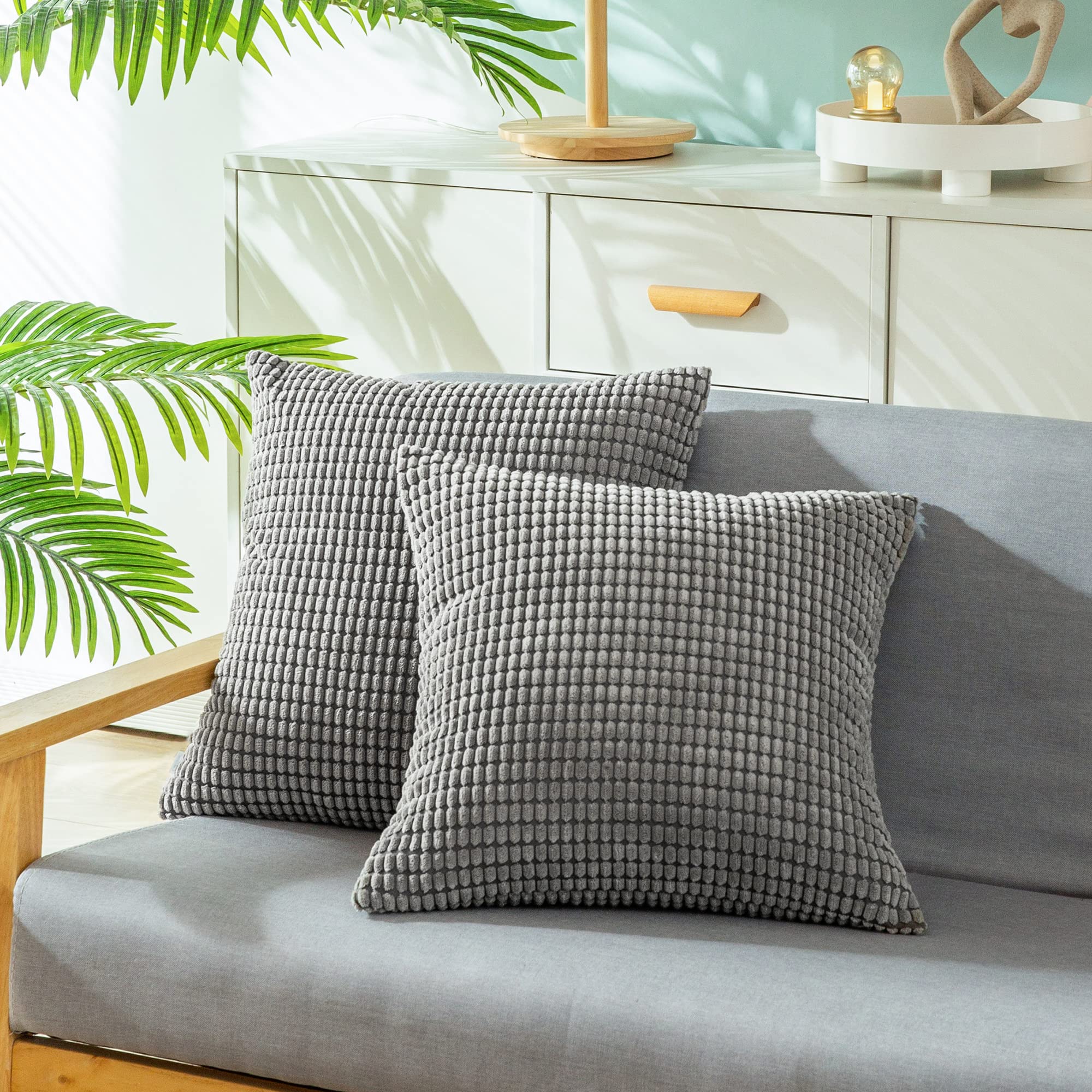 CaliTime Cushion Covers 2 Pack Comfortable Cushion Covers for Couch Sofa Bed Comfortable Super Soft Corduroy Corn Stripe Both Sides 60cm x 60cm Medium Grey — image 1