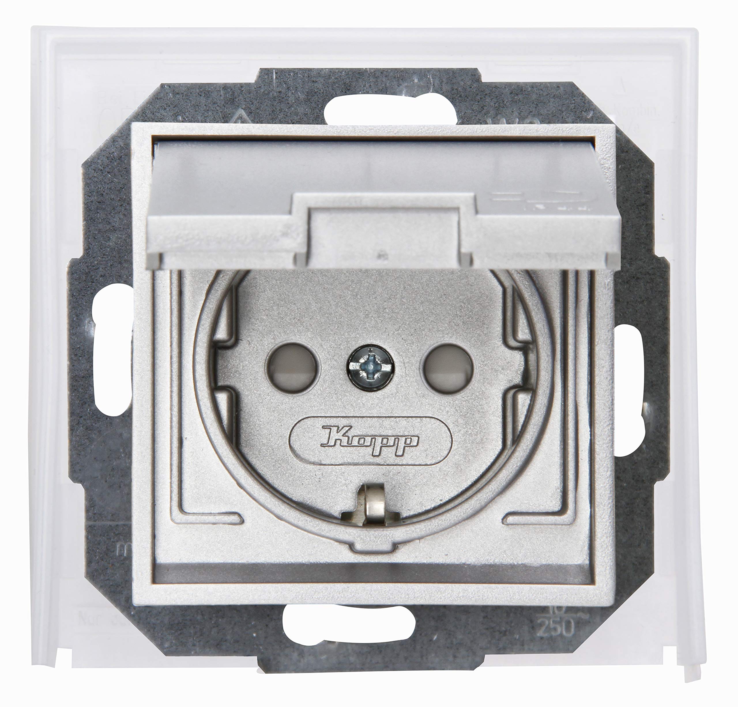 Kopp Athenis 954047087 Flush-Mounted Wet Room Protective Contact Socket, Steel-Coloured