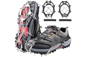 Piscorush 24 Spikes Crampons Ice Cleats Traction Snow Grips Boot Chains Women Men Kids for Hiking Shoes and Boots Steel Anti Slip Hiking Fishing Walking Mountaineering