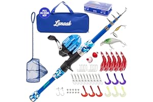 Lanaak Kids Fishing Pole, Kids Portable Telescopic Fishing Rod Set, Tackle Box and Fishing Net Combo Kit, Kids Fishing Gear for Boys and Girls Age 5-10 and Youth