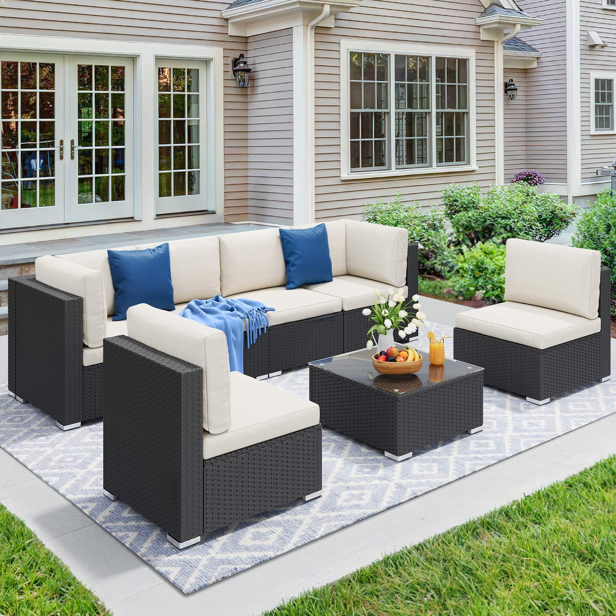 Photo 1 of ****used****YITAHOME  Patio Furniture Set, Outdoor Sectional Sofa PE Rattan Wicker Conversation Set Outside Couch with Table and Cushions for Porch Lawn Garden Backyard(Beige+Black)