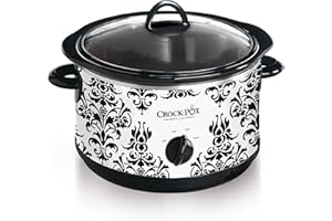 CROCK-POT Crock Pot 4.5 Quart Manual Slow Cooker, Damask Pattern, White