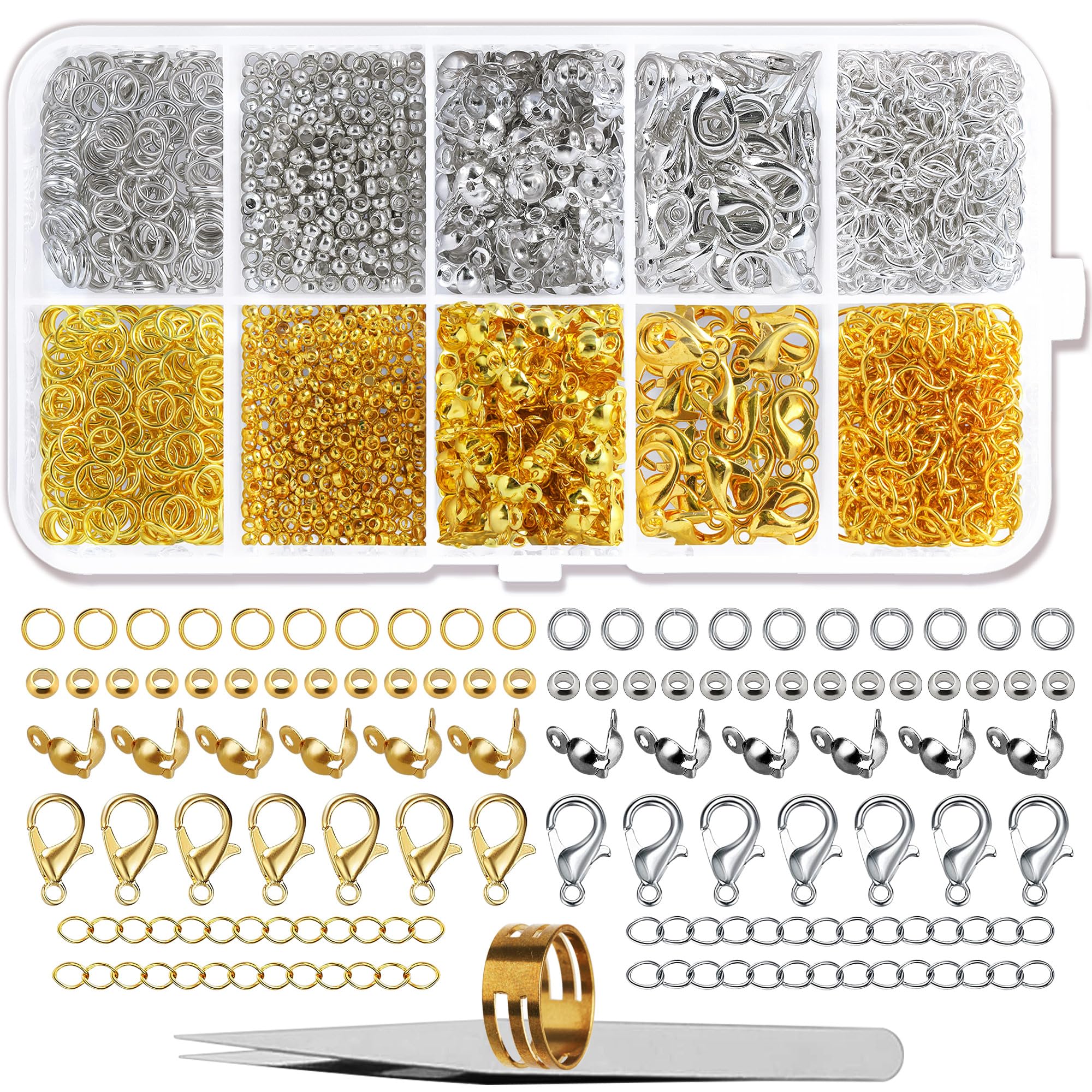 SOSMAR 902 Pcs Jewellery Clasps Set, Lobster Clasps with Jump Rings, Crimp Covers, Crimp Beads, Chain Extender & Tweezer, Bracelet Clasp Kit Necklace Connectors for Jewellery Making DIY Craft