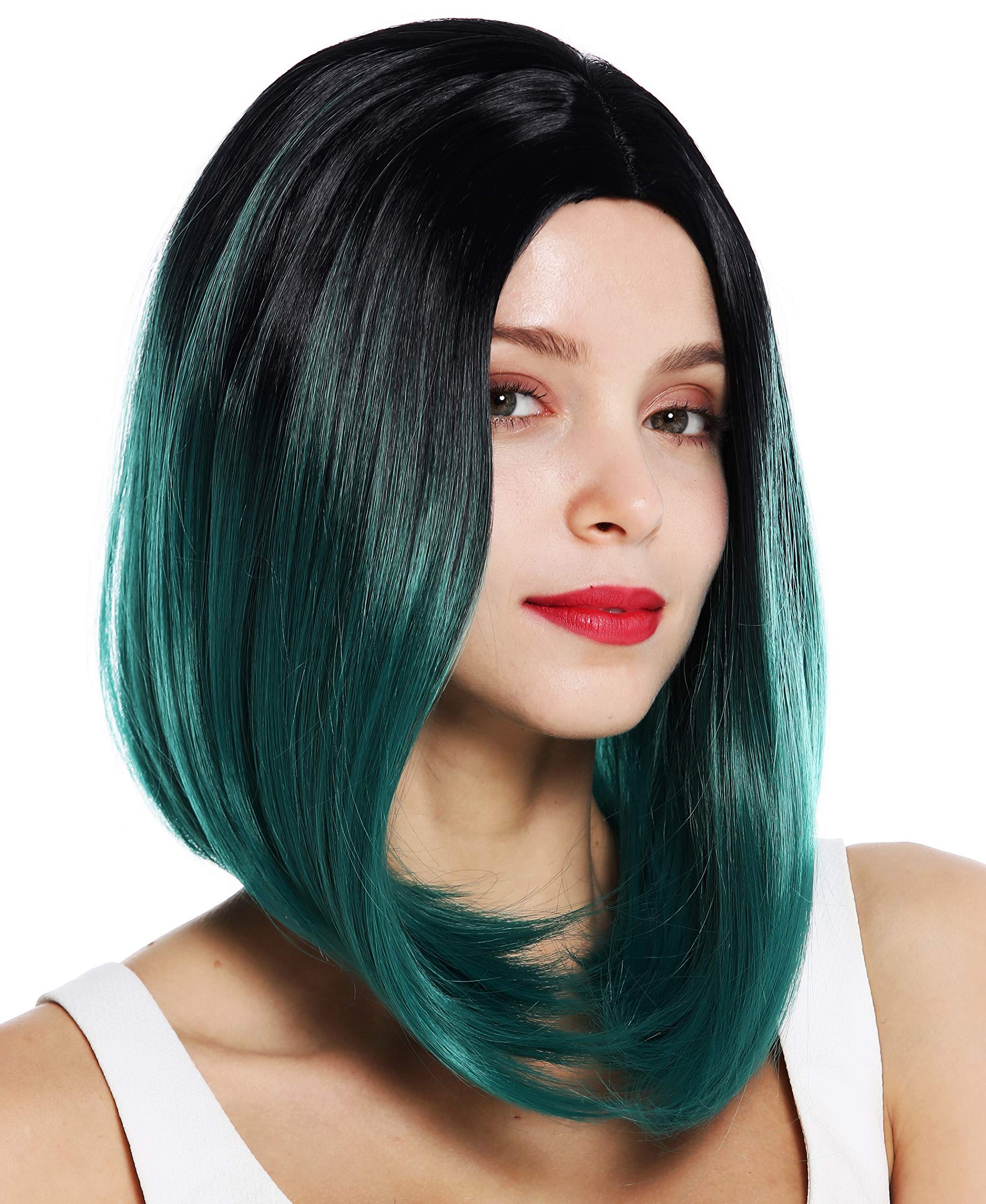 WIG ME UP - ZM-1769-BDR1B women's quality wig short sleek long bob middle parting ombre black green