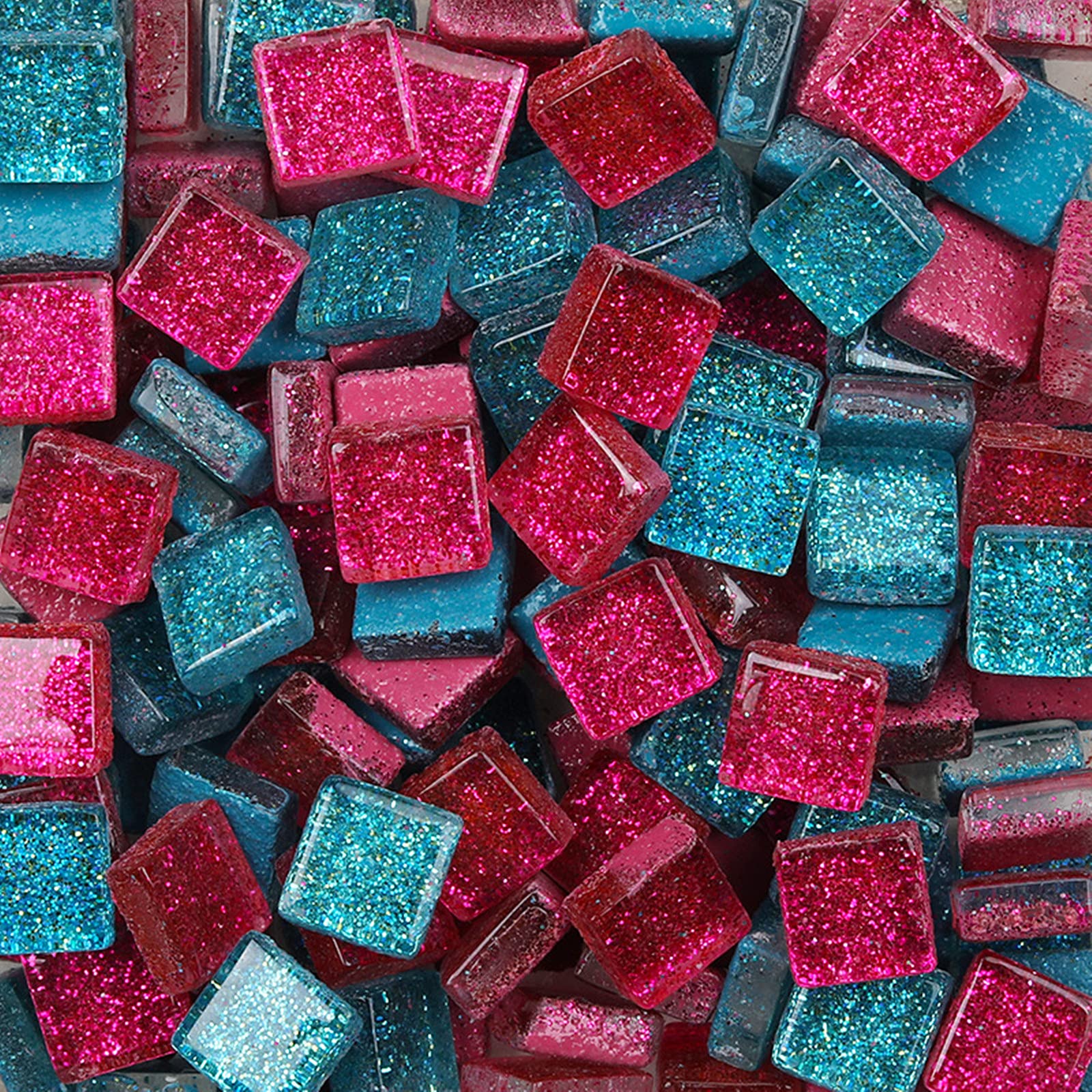 Mixed Color Glass Mosaic Tiles Square Glitter Crystal Mosaic Stones Glass Pieces for Art Craft Decoration 200g,1x1cm(Raspberry) — image 1