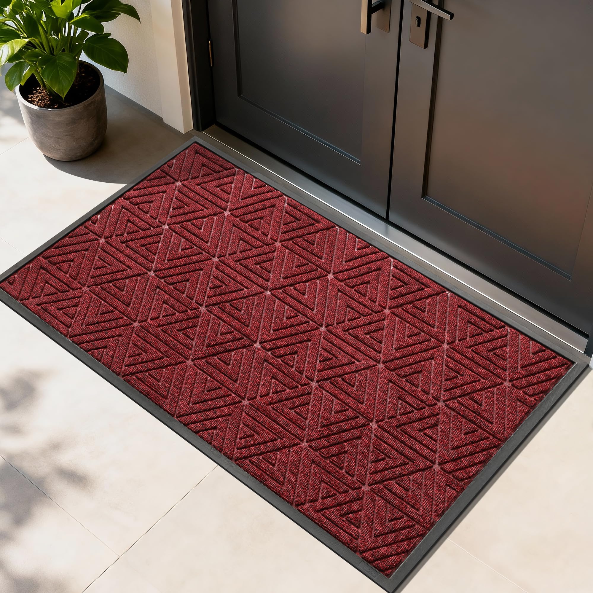 Yimobra Extra Large Door Mat 60x36, All-Weather Waterproof Non-Slip Welcome Matt Outdoor, Heavy Duty Non Slip Doormat for Entryway for Patio and Garage Indoor, Easy Clean, Black Red Image