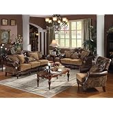 Brand 4-Piece Formal Living Room Set: Luxury Sofa, Loveseat, Single Chair and Coffee Table - Brown and Chenille