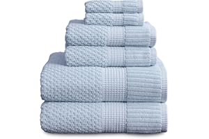 NY Loft 100% Cotton Towel Set 6 Piece | Super Soft & Absorbent Quick-Dry 2 Bath Towels 2 Hand Towels & 2 Washcloths |Textured and Durable Cotton | Trinity Collection (6 Piece Set, Chambray Blue)