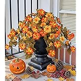 HyeFlora Artificial Fall Flowers for Outdoors Decoration 2PCS Autumn Faux Morning Glory Look Real Silk Flowers for Outside Planter UV Resistant Fake Flowers for Home Garden Balcony Yard Porch Deco