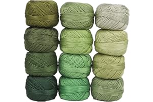 AMOHilos Size 8 Double Mercerized Egyptian Long Staple Cotton Pearl Thread 12 Gradient Colors per Box 5 Grams Ball Rainbow Color Embroidery Thread for Crochet Cross Stitch Hand Embroidery (12L)