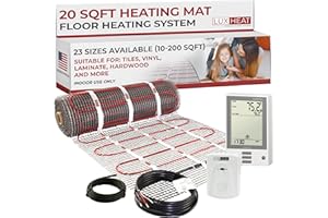 LuxHeat 20sqft Floor Heating Mat Kit - 120v in Floor Heating System - Complete Electric Radiant Heated Flooring System Includes Alarm, UDG Programmable Thermostat w/GFCI & Flooring Sensor
