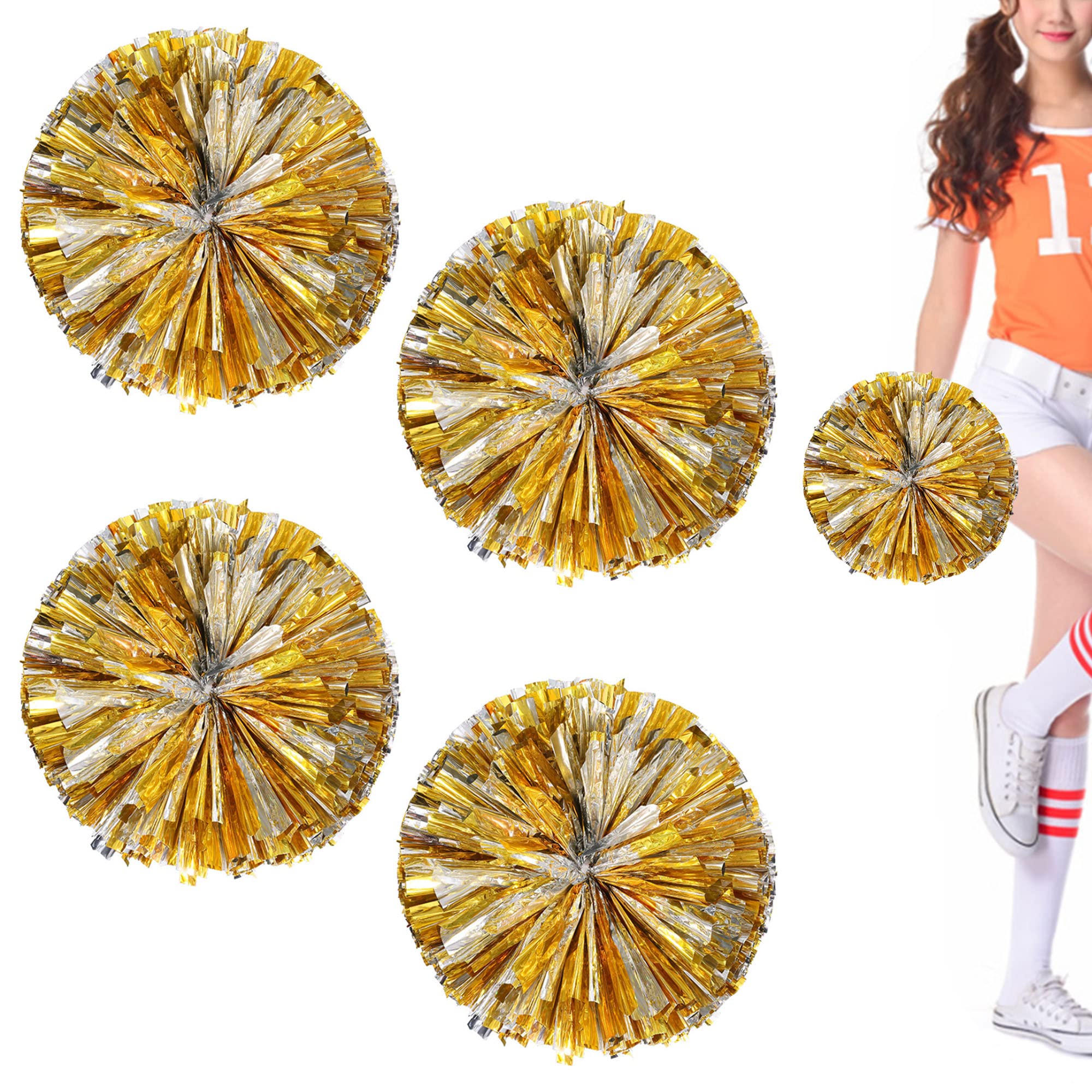 Niuhong 4 Pcs Cheers Ball Cheerleading Poms Cheer Leader Poms Pom Sport Squad Cheer Accessories Sports Games Team Children Cheerleader Pompoms Ball Games Pompoms Poms Spirit Cheering Pom (Gold +