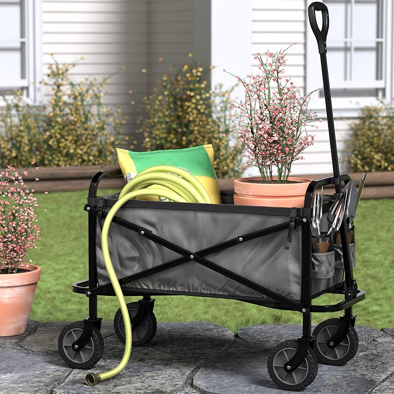 Collezione Utensili da Giardino - Carrello da giardino, pieghevole, per esterni, con borsa di custodia, 70.1 x 103.89 x 50.8 cm, grigio