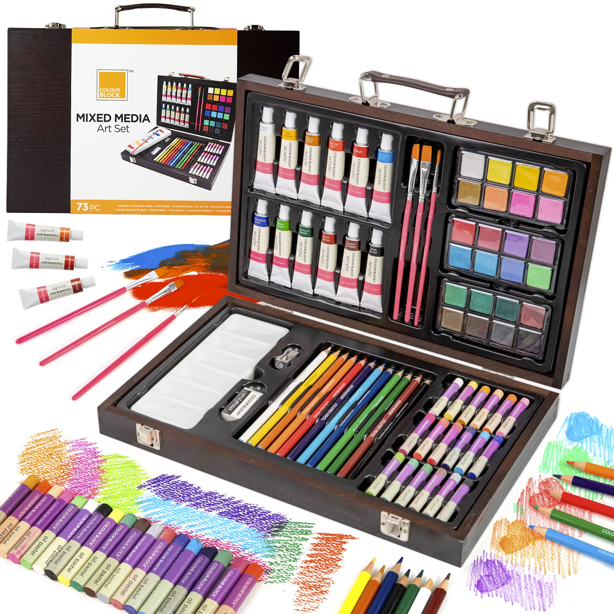 COLOUR BLOCK COLOUR BLOCK 73 Piece Art Set - Premium Art Supplies Kit for Adults & Kids, Painting and Drawing Art Kits for Teens and Children, Ideal for Artists Ages 8-12 & 9-12 Girls, All-in-One Craft Paint Set