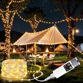 Joomer Camping String Lights, 33FT 100LED Rechargeable Lights, Warm White | Waterproof Outdoor String Lights, 13 Modes Camping Essentials Gear for Tent Awning Garden Patio Travel Decoration