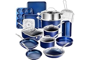 GRANITESTONE 20 Pc Kitchen Pots and Pans Set Non Stick Cookware Set, Kitchen Cookware Sets, Granite Nonstick Cookware Set, Diamond Coated Non Toxic Cookware Set, Oven & Dishwasher Safe - Blue…