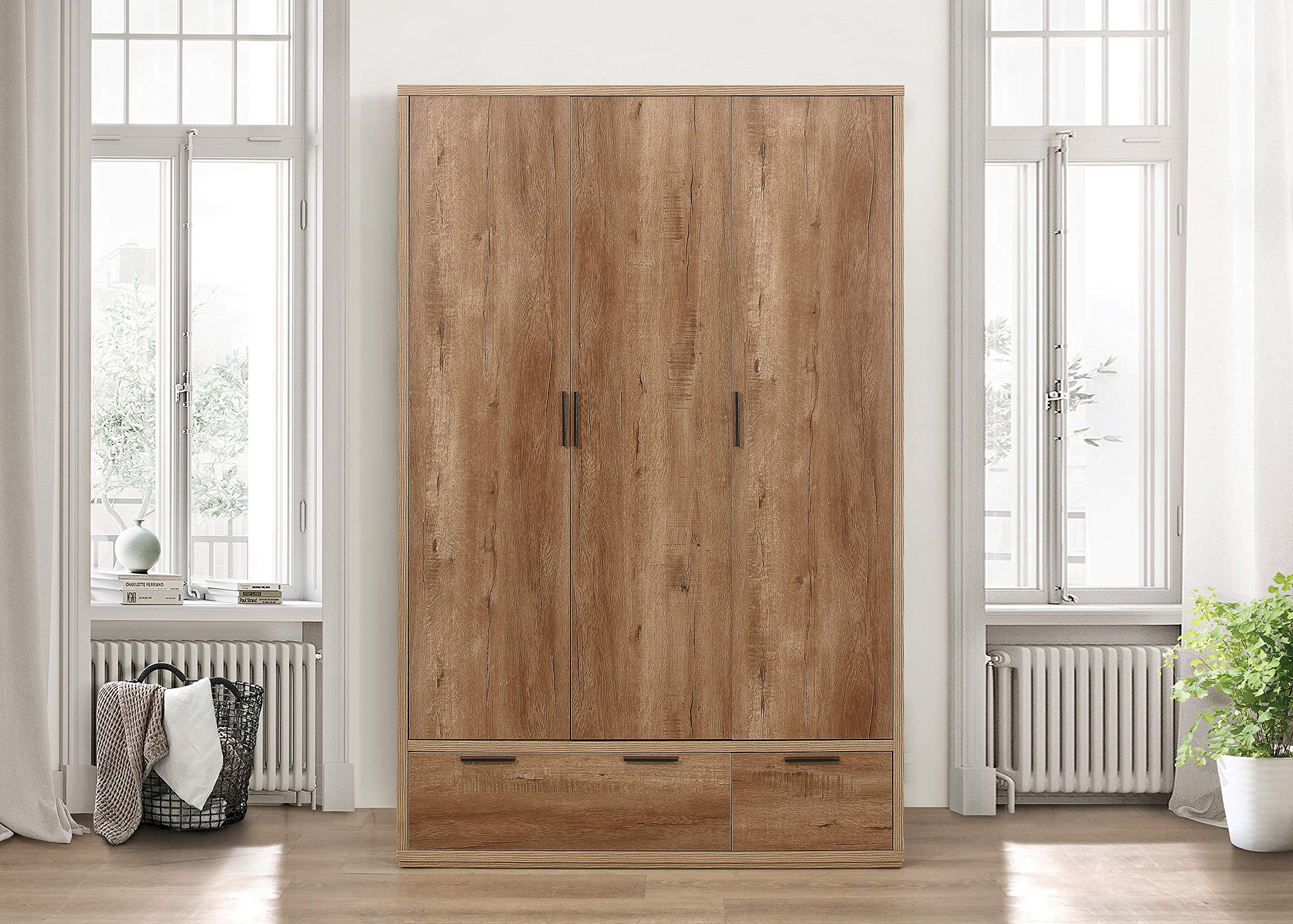 Birlea, Stockwell, 3 Door 2 Drawer Wardrobe, Rustic Oak Effect, One Size