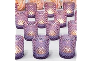 TBWIND 24 Pcs Votive Candle Holders, Purple Glass Candle Holders Bulk for Table Centerpiece, Tea Lights Candle Holders for Wedding Shower, Party and Home Decor