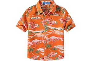 SSLR Big Boys Hawaiian Shirt, Kids Hawaiian Shirt, Flamingos Shirt Short Sleeve Luau Shirt for Kids