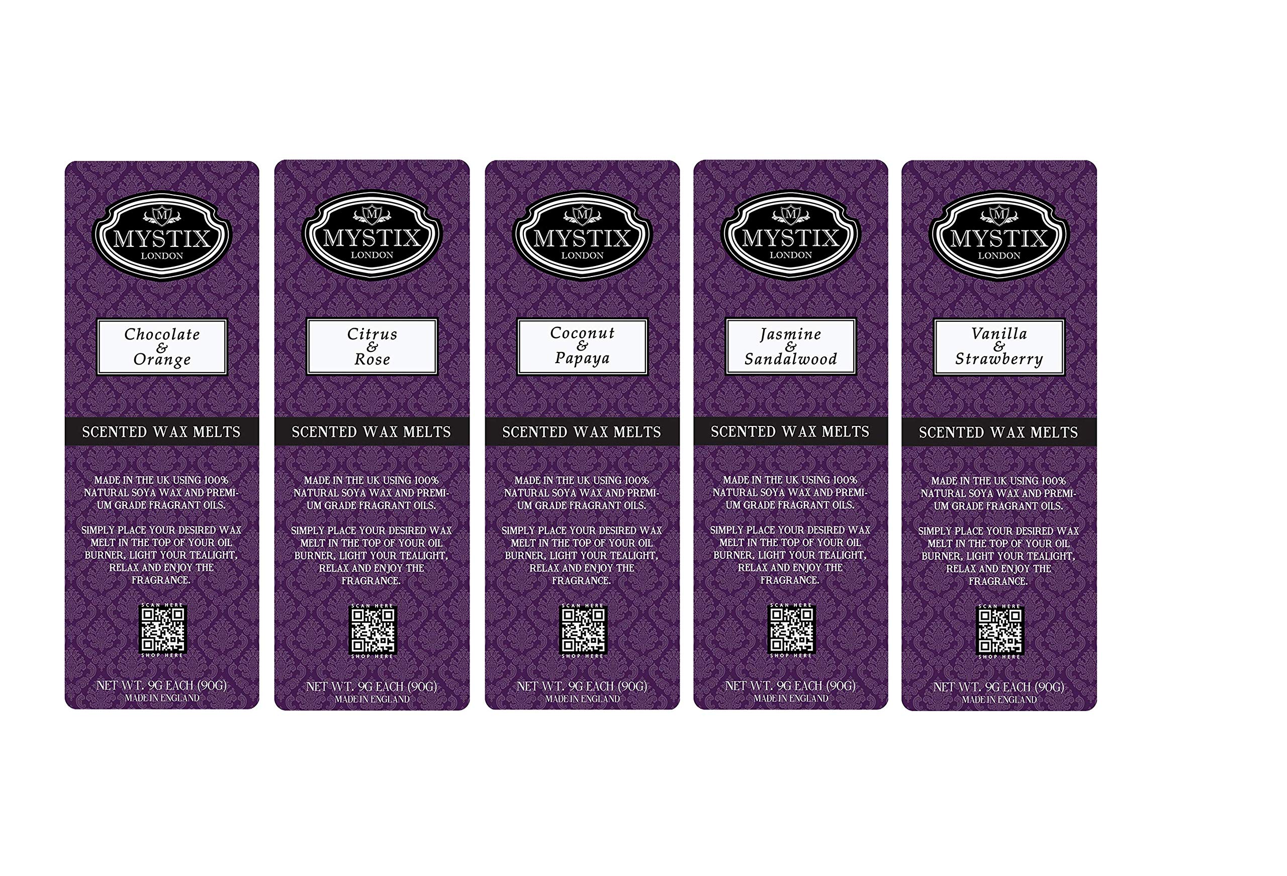 Mystix London | Fragrant Favourites - Wax Melt Collection Gift Set | 5 Pack (5 x 90g) | 100% Natural SOYA Wax | Long-Lasting Fragrance for Aromatherapy & Soothing Atmosphere
