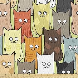 Ambesonne Cats Fabric by The Yard, Funny Colorful
