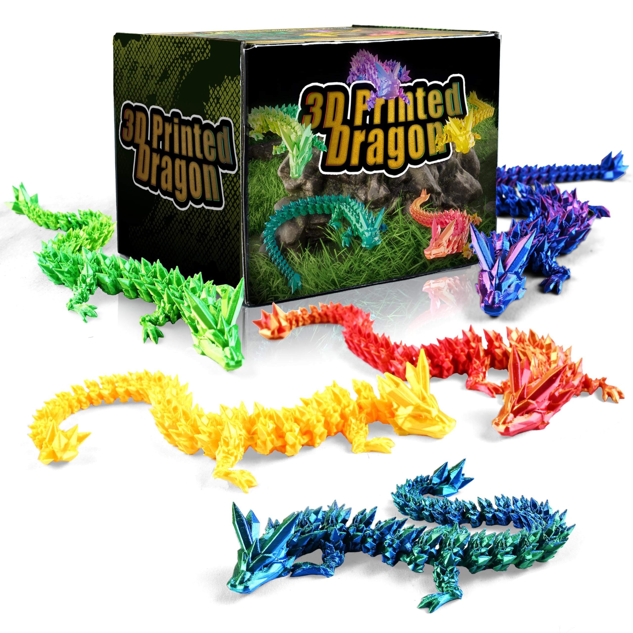 Photo 1 of 5PCS 12" 3D Printed Dragon Set Articulated Crystal Dragons Dragon Desk Toys, 3D Printed Animals Cool Unique Birthday Gifts for Teen Adult Novelty Christmas Stocking Stuffers Gadget for Men Boy