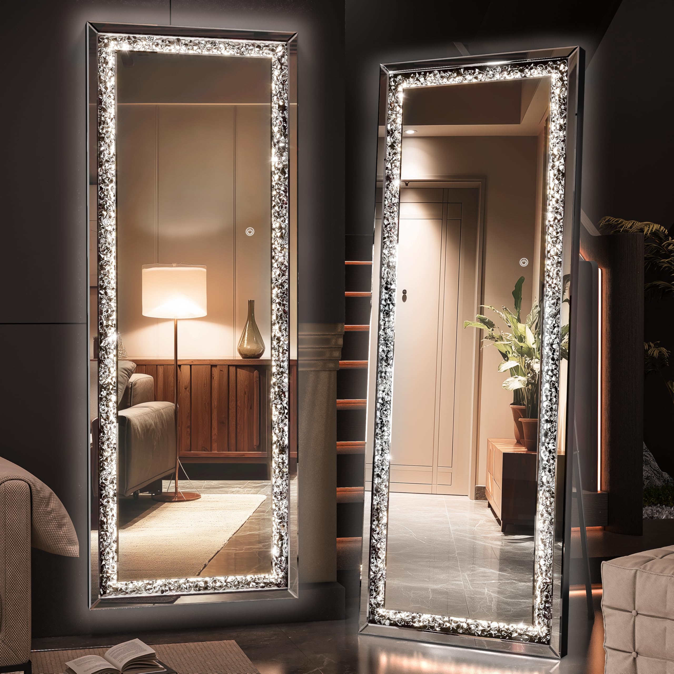 Photo 1 of ***(USED)***Diamond Full Length Mirror 63"x20" Inch - Large Framed Floor/Wall Mirror with Acrylic Crystal & Solid Wood Frame, Lean or Hang Full Body Mirror for Bedroom, Living Room