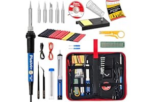 PLUSIVO Soldering Iron Kit, 60W Soldering Iron, 5 Soldering Iron Tips, 21-in-1 Adjustable Temperature, Solder Wire, Stand, Desoldering Pump, Soldering Welding Iron Kit for Electronics Hobby DIY 110V US Plug