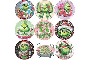 Apcufir 8 Pcs Christmas Diamond Painting Coasters Kits with Holder,DIY Diamond Art Coaster Kits for Adults & Kids,Paint with Diamonds Coasters Art Crafts for Holiday Decor Gifts