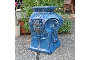International Caravan Furniture Piece Contemporary Elephant Ceramic Garden Stool, Navy Blue