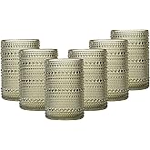JOVGANK Green Vintage Hobnail Drinking Glasses Set of 6, Water Tumbler 15oz, Kitchen & Bar Beaded Highball Glasses, Beverage Glass Cups for Water, Beer, Juice,New Year gifts