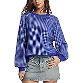 D-Sun Crew Neck Sweater for Women Fall Winter Casual Long Lantern Sleeve Pullover Sweater Chunky Color Block Knit Ribbed Top