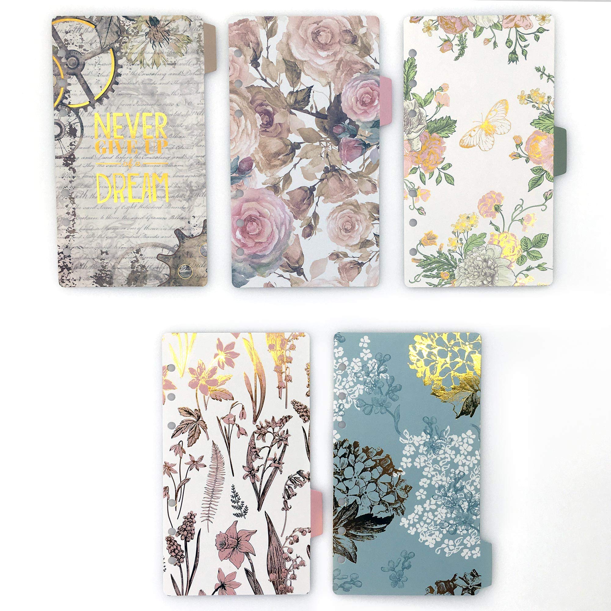 Index Tabs for A5/A6 6-Holes Cover Round Ring View Binder File Folder Loose Leaf Sheet Protectors Binder Cover Protector (Divider Paper Never Give Up, A6/17cm*10cm)