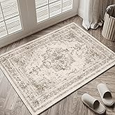 PureCozy Vintage Area Rug 2x3 Indoor Washable Entryway Rug Taupe Medallion Door Mat Non Slip Kitchen Entrance Carpet Non Slip