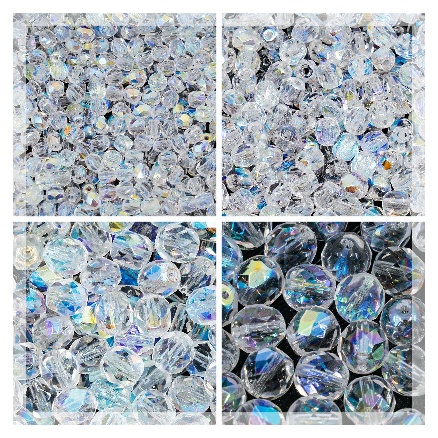 275 pcs Set of Czech Faceted Glass Beads, Fire-Polished Round Crystal AB - 3mm (100pcs), 4mm (100pcs), 6mm (50pcs), 8mm (25pcs) kit for Jewelry Making — image 1