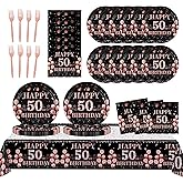 50th Birthday Decorations for Women,61Pcs Rose Gold 50th Birthday Decorations Tableware Include Happy 50th Birthday Plates and Napkins,Tablecloth,Forks,50th Birthday Party Supplies Serve 20
